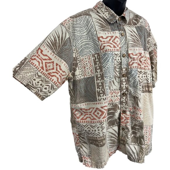 Kahala Mens Hawaiian Button-Up Shirt Large Brown Red Blue Aloha Tropical EUC - Picture 3 of 8